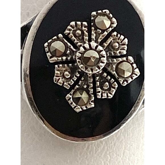 925 Marsala Ring Sterling Silver Vintage Estate Black Oval Glass Marcasites 7.5 - Picture 9 of 13